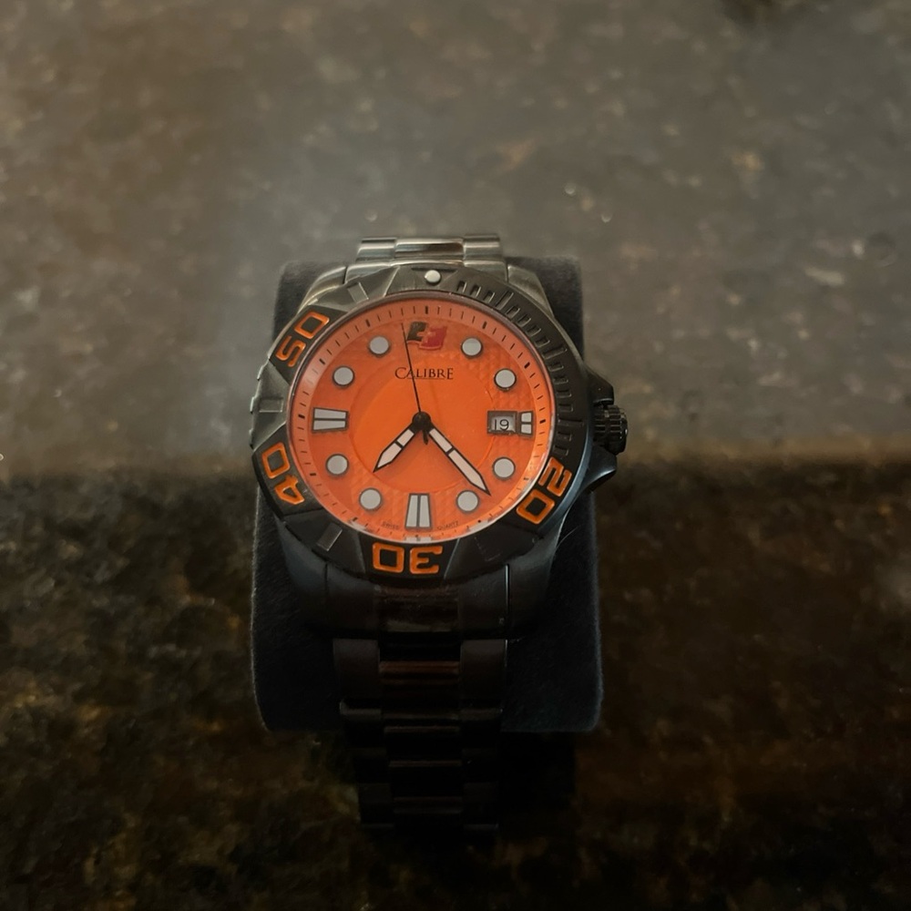 Calibre Men's Black and Orange Dive Watch